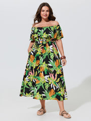 Tropical Print Cold-Shoulder Maxi Dress