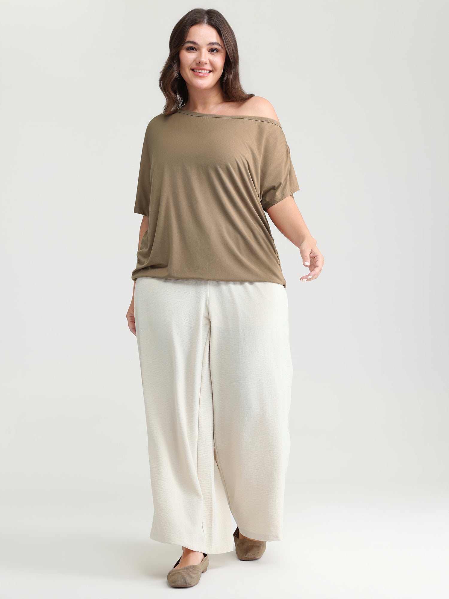Supersoft One-Shoulder Draped Plain Knit Top