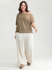 Supersoft One-Shoulder Draped Plain Knit Top