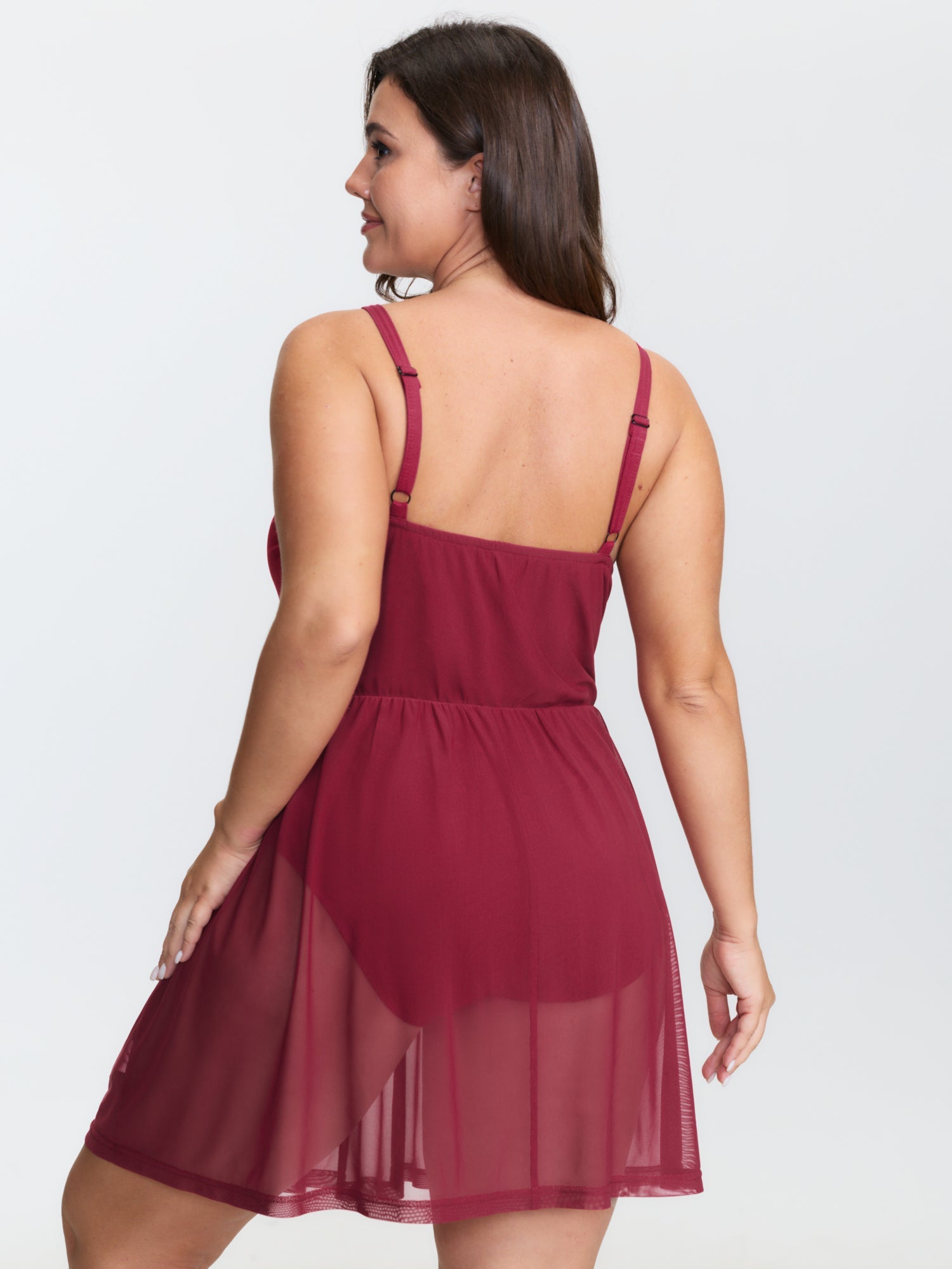 Lace Deep V-Neckline Sheer Nightgown