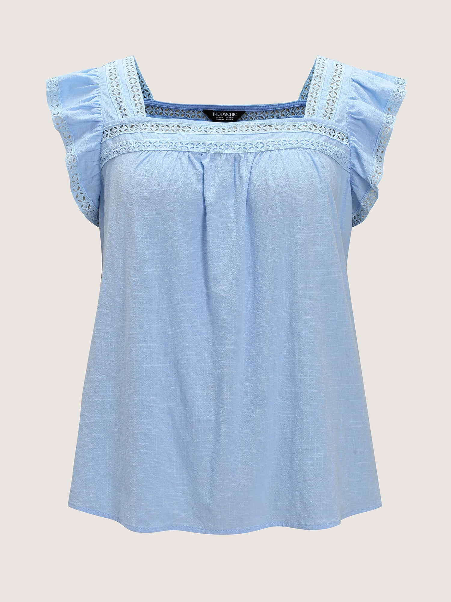 Cotton Ruffled Sleeve Lace Detail Top