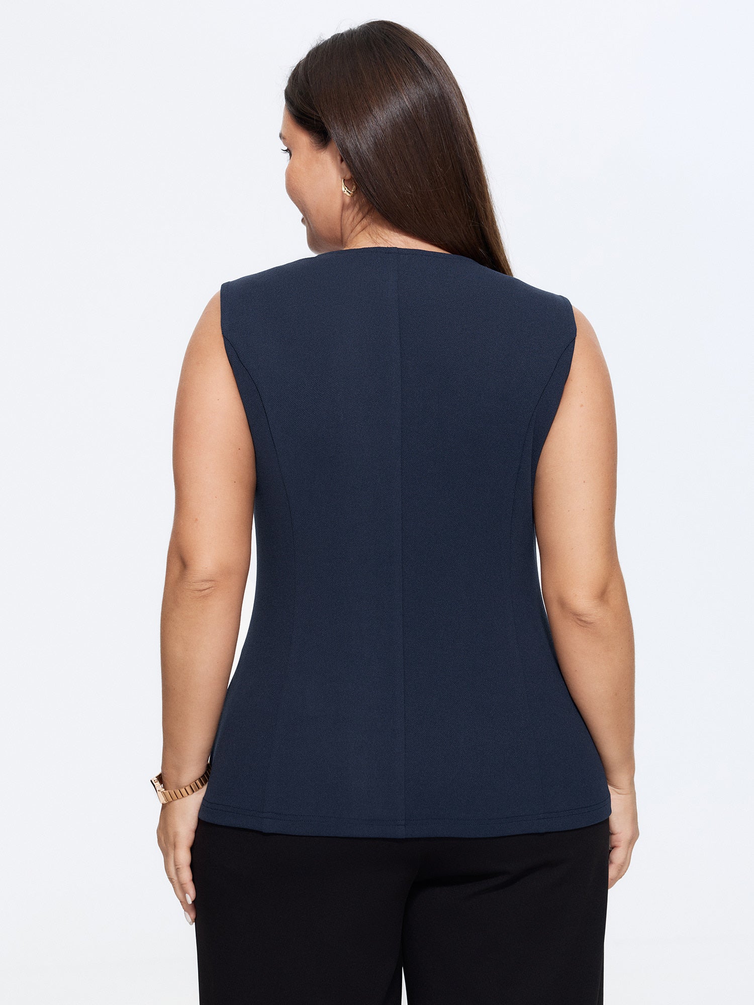 Button-Front Fitted Plain Blazer Vest