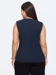 Button-Front Fitted Plain Blazer Vest