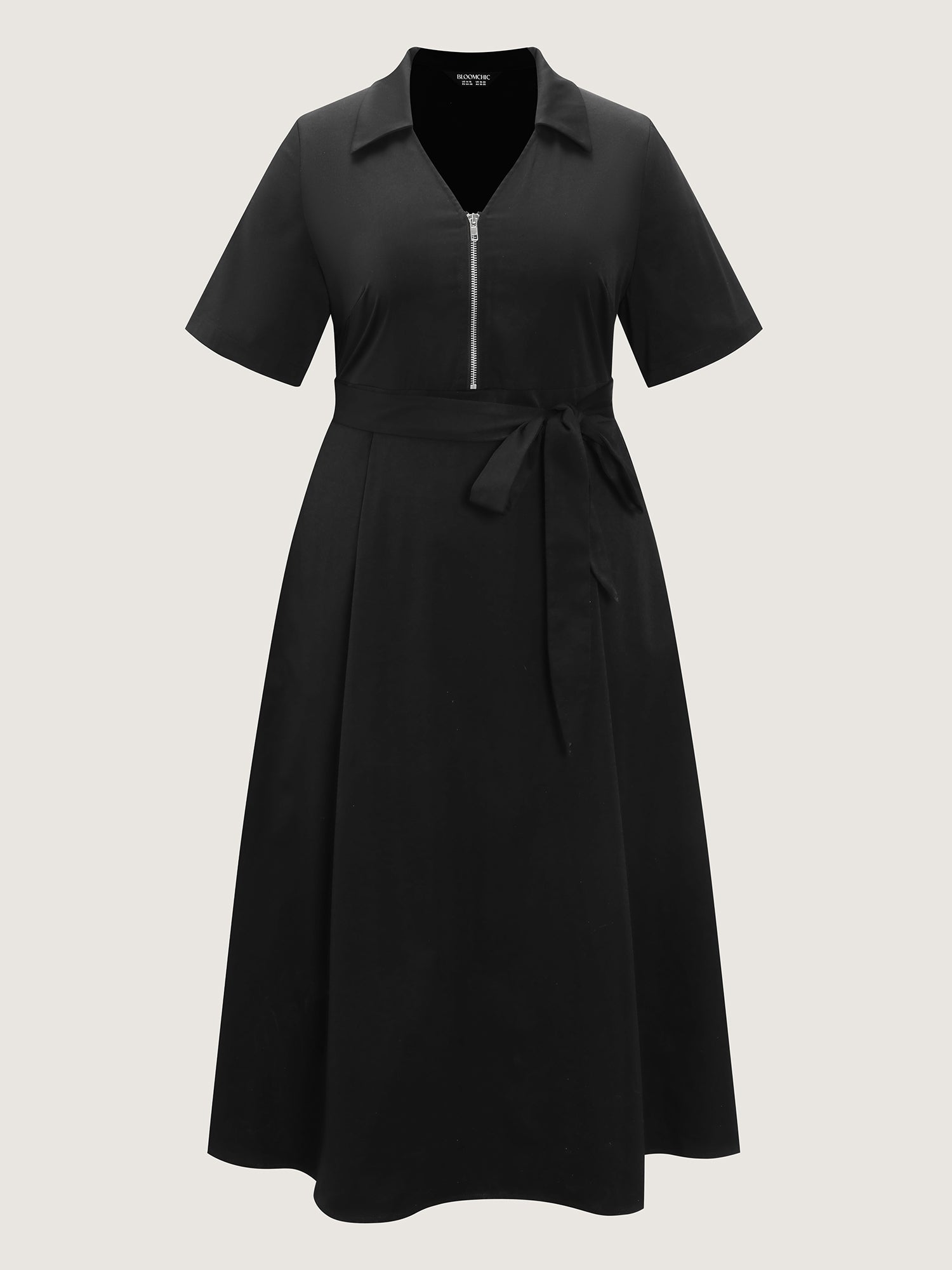 Collared Zipper Waist-Tie Maxi Dress