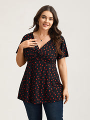 Heart Print Ruched Bust Stretchy Top