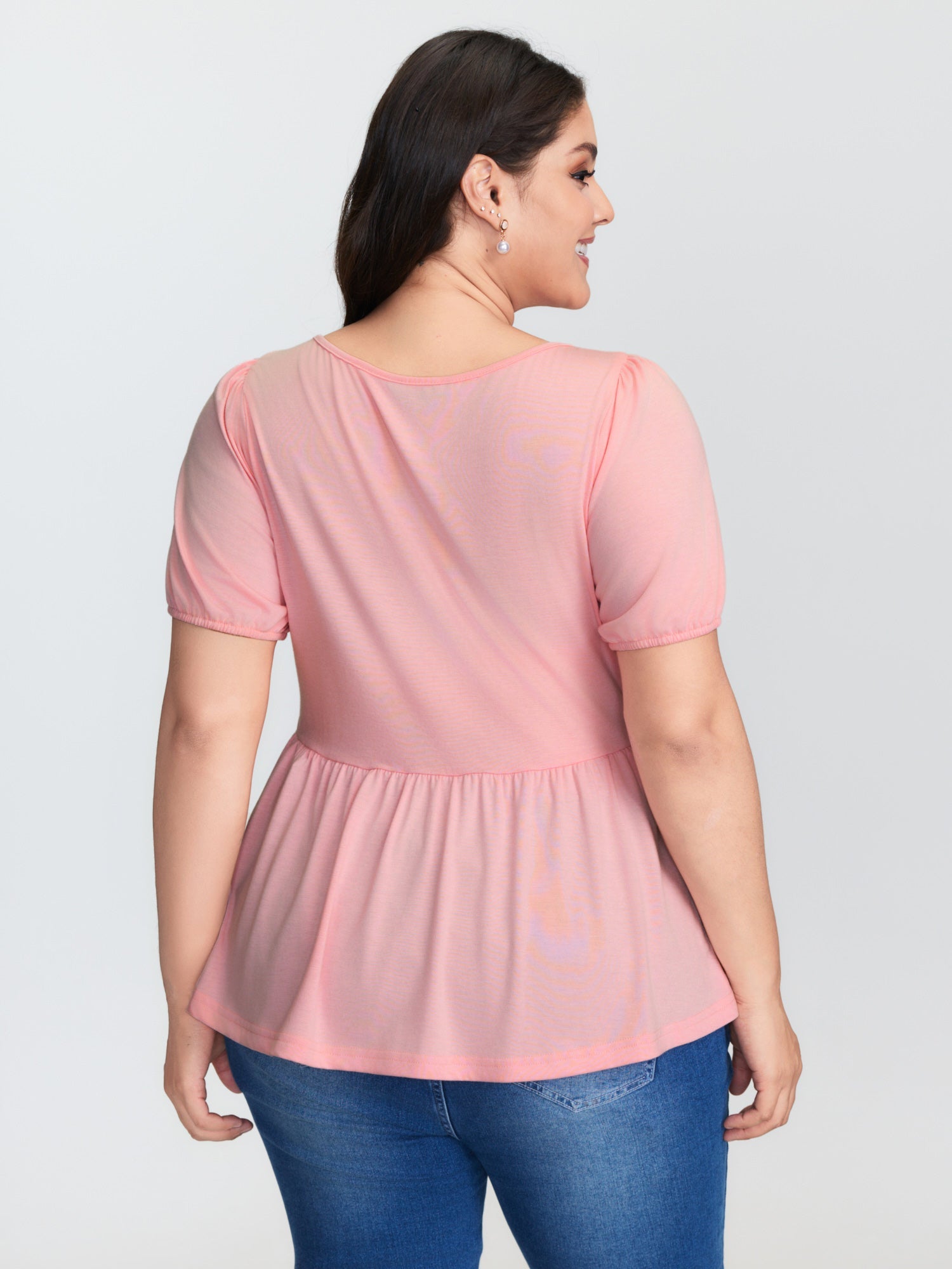 Twist Front Stretchy Waist Flared Blouse