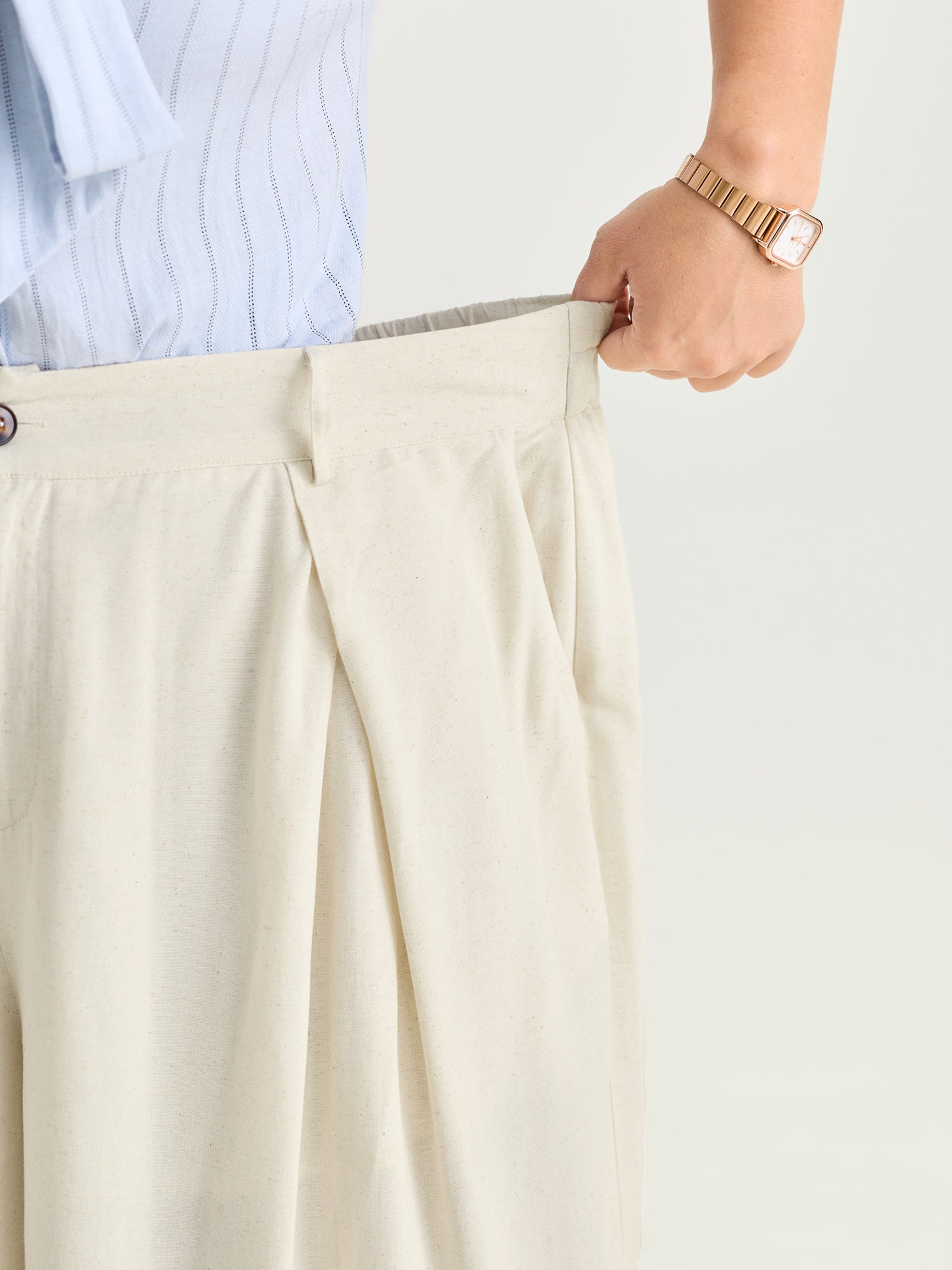 Cotton Linen Blend Wide-Leg Pants