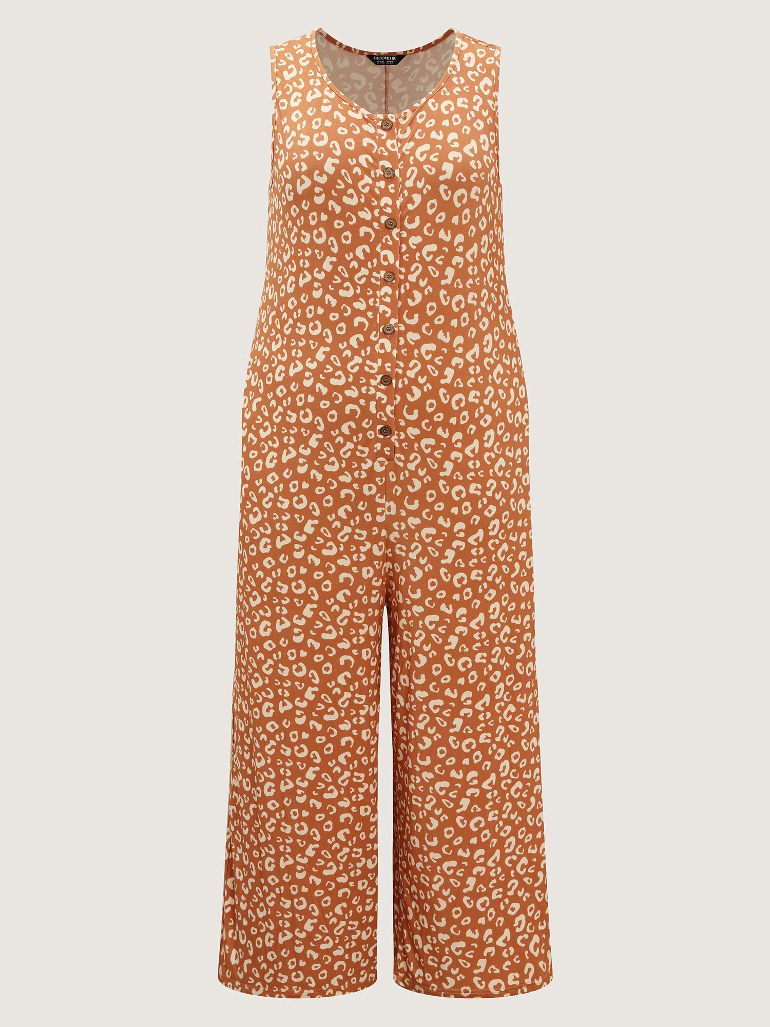 Leopard Print Sleeveless Button Front Lounge jumpsuit