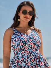 Floral Print Arc Hem Side Tie Swim Dress