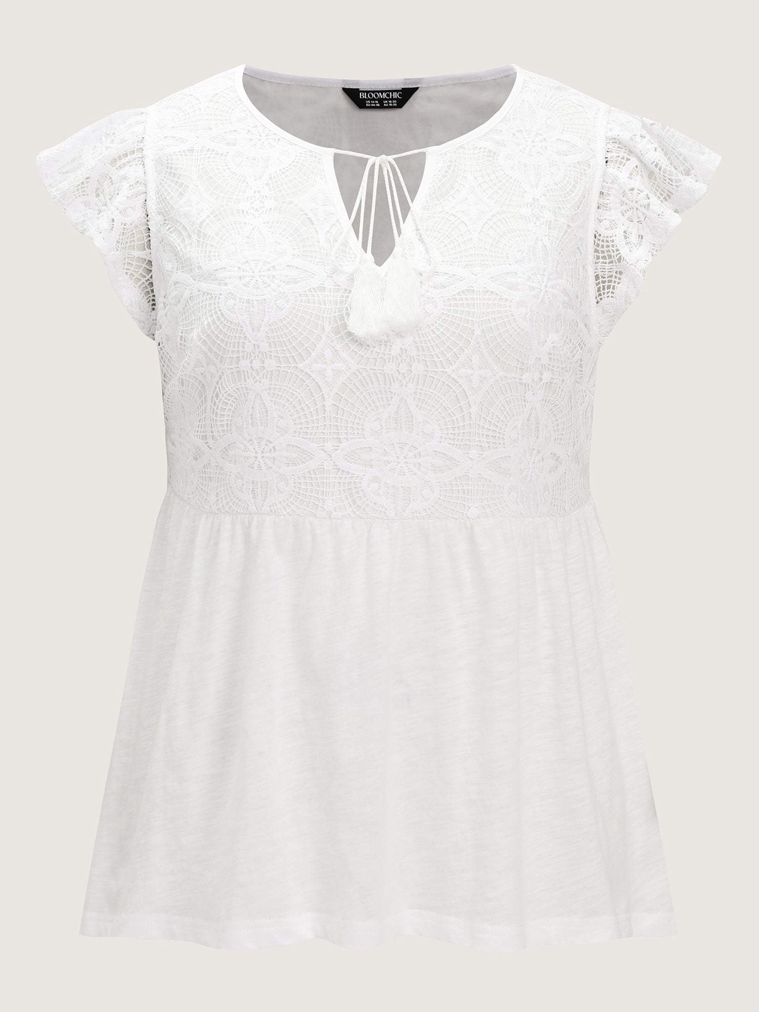 Cotton Lace Textured Tassel Neckline Knit Top
