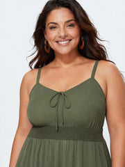 Shirred Waist Tiered Cami Midi Dress
