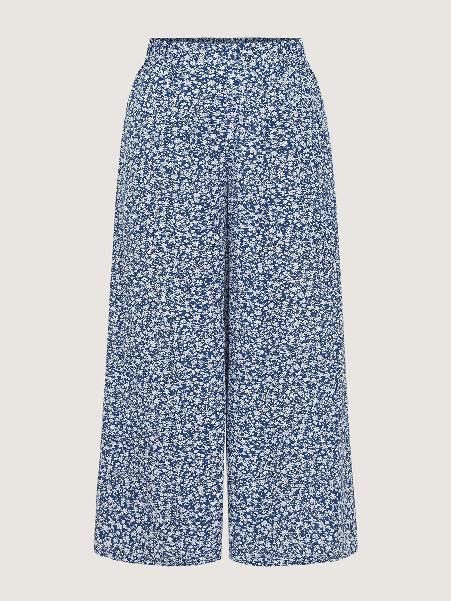 Micro Floral Print Wide-Leg Pants