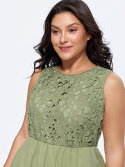 CottonLace Bodice Ruffled Hem Mini Dress