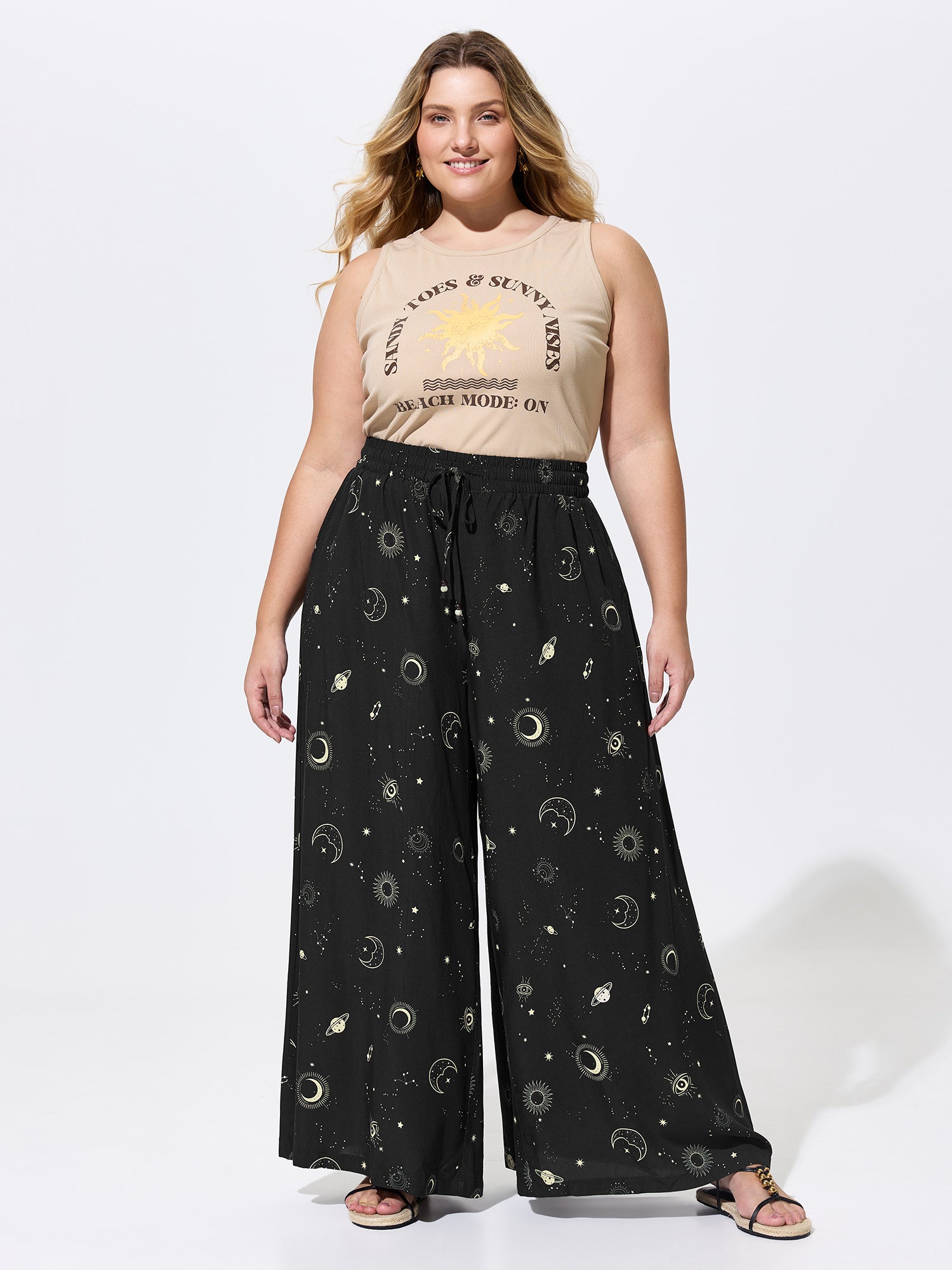 Star Moon Print Flowy Pants