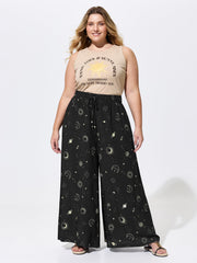 Star Moon Print Flowy Pants