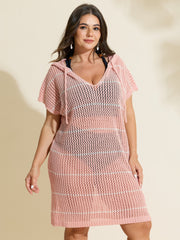 Cut-Out Hooded Drawstring Swim Cover-Up