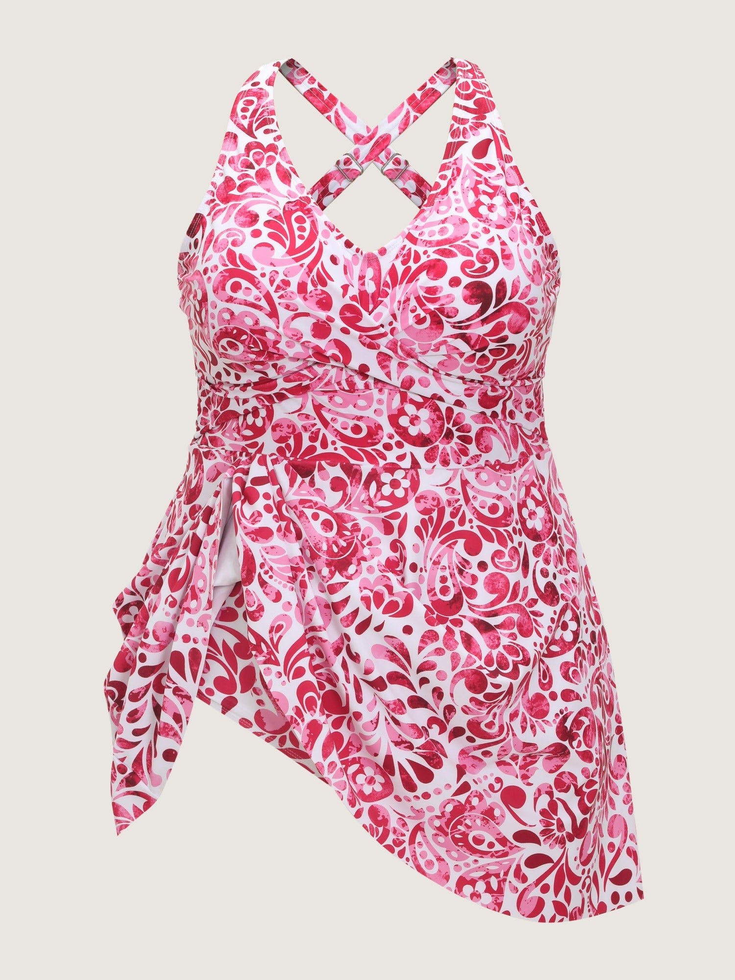Floral Paisley Print Back Cut-Out Swim Dress