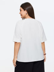 Pleated Split Neckline Placket Blouse