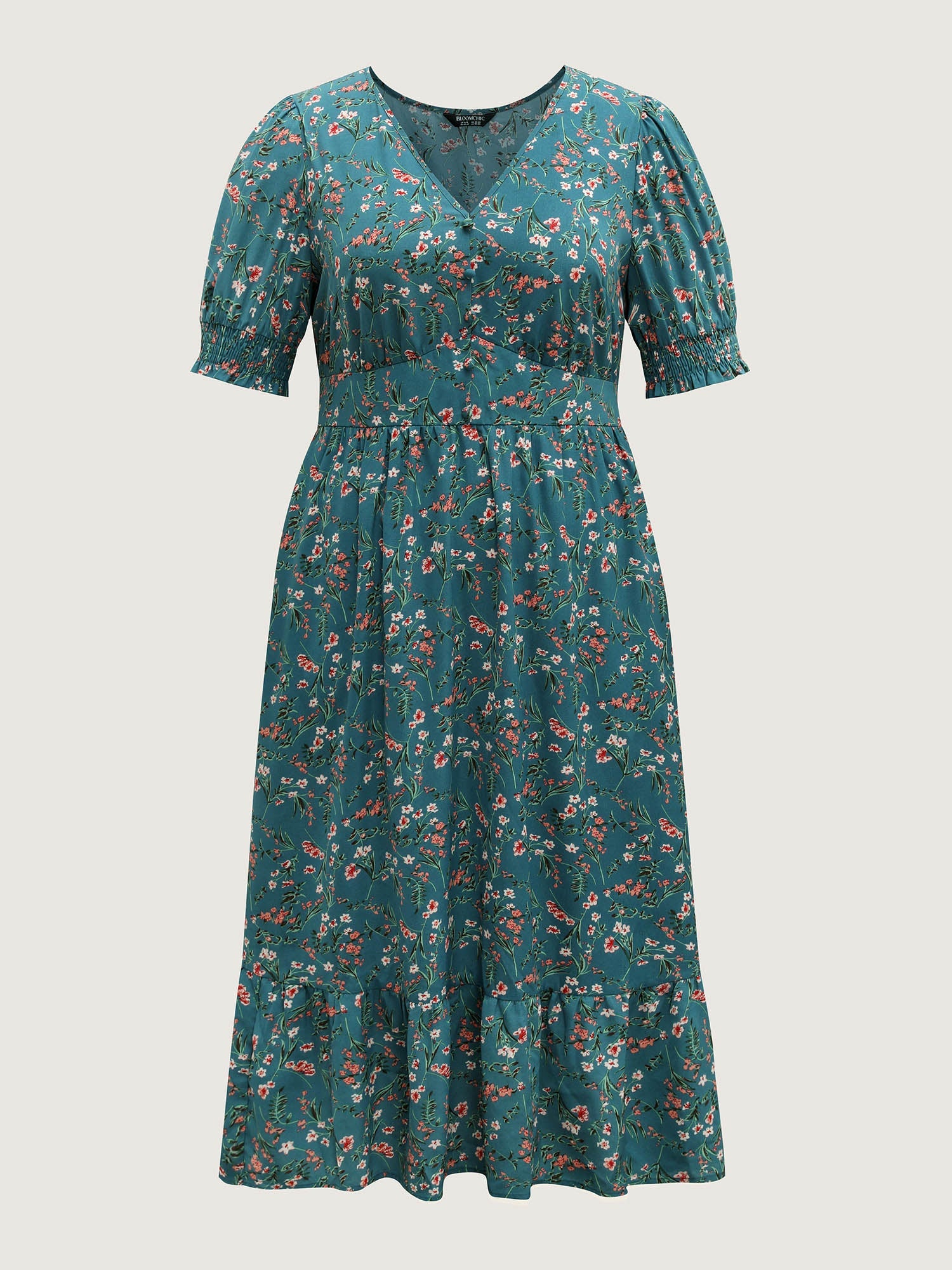 Retro Floral Print Button Detail Midi Dress
