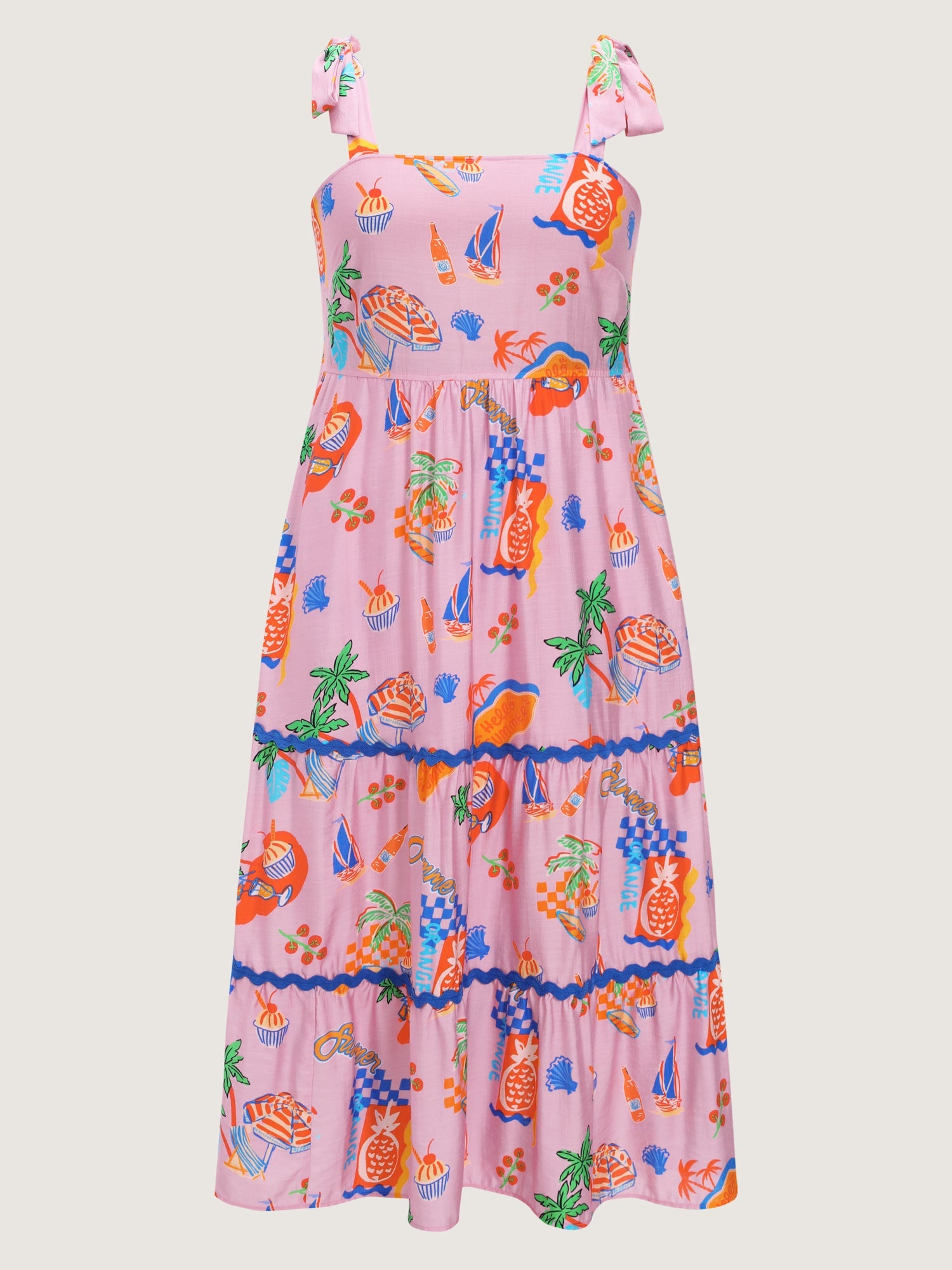 Supersoft Tropical Vacation Print Shirred Midi Dress