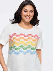 Cotton Stretchy Wavy Colorful Print T-Shirt