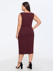 Metallic Buckle Draped Waist Midi Dress