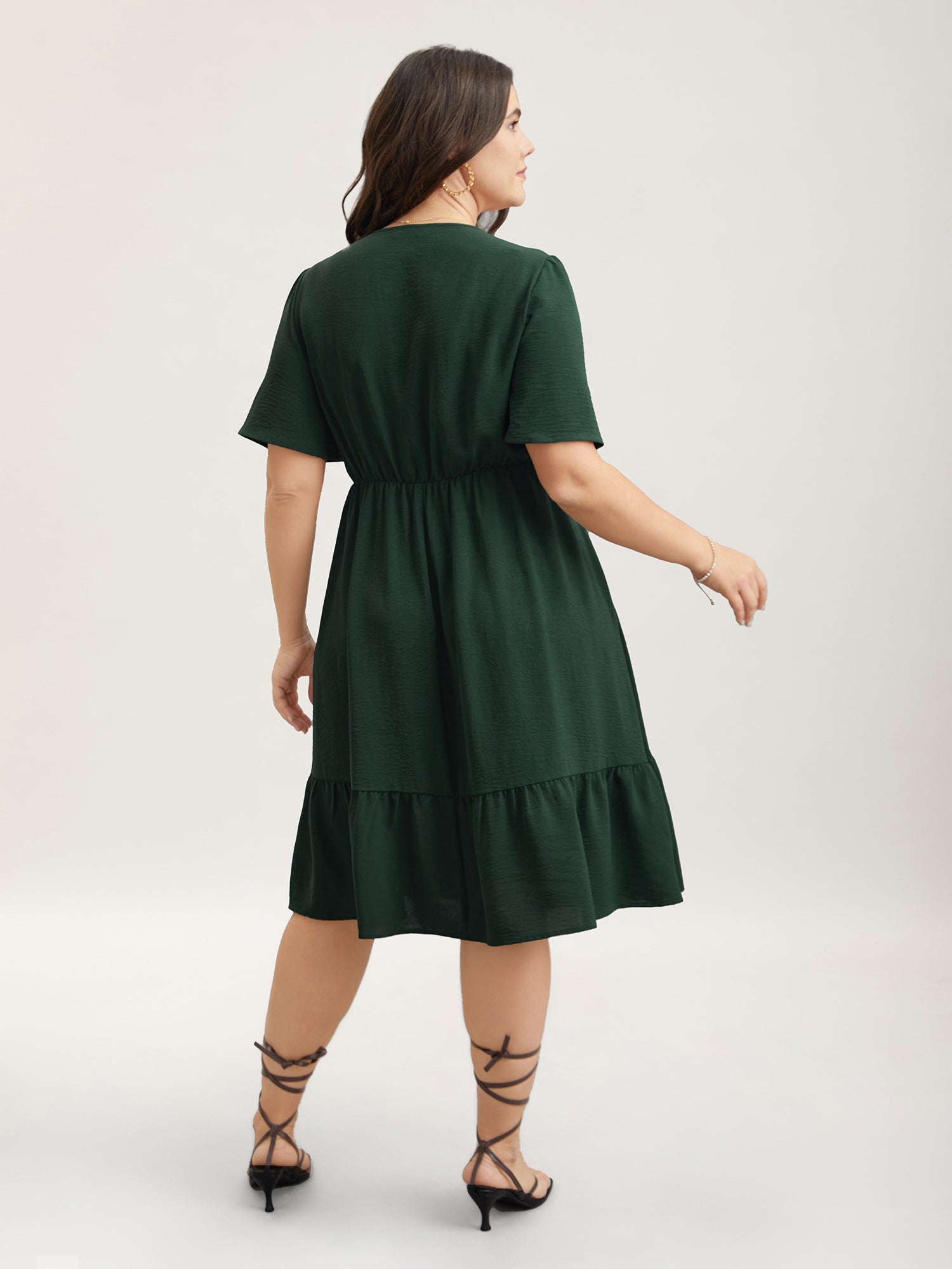 Bib-Front V-Neck Pockets Tiered Mini Dress