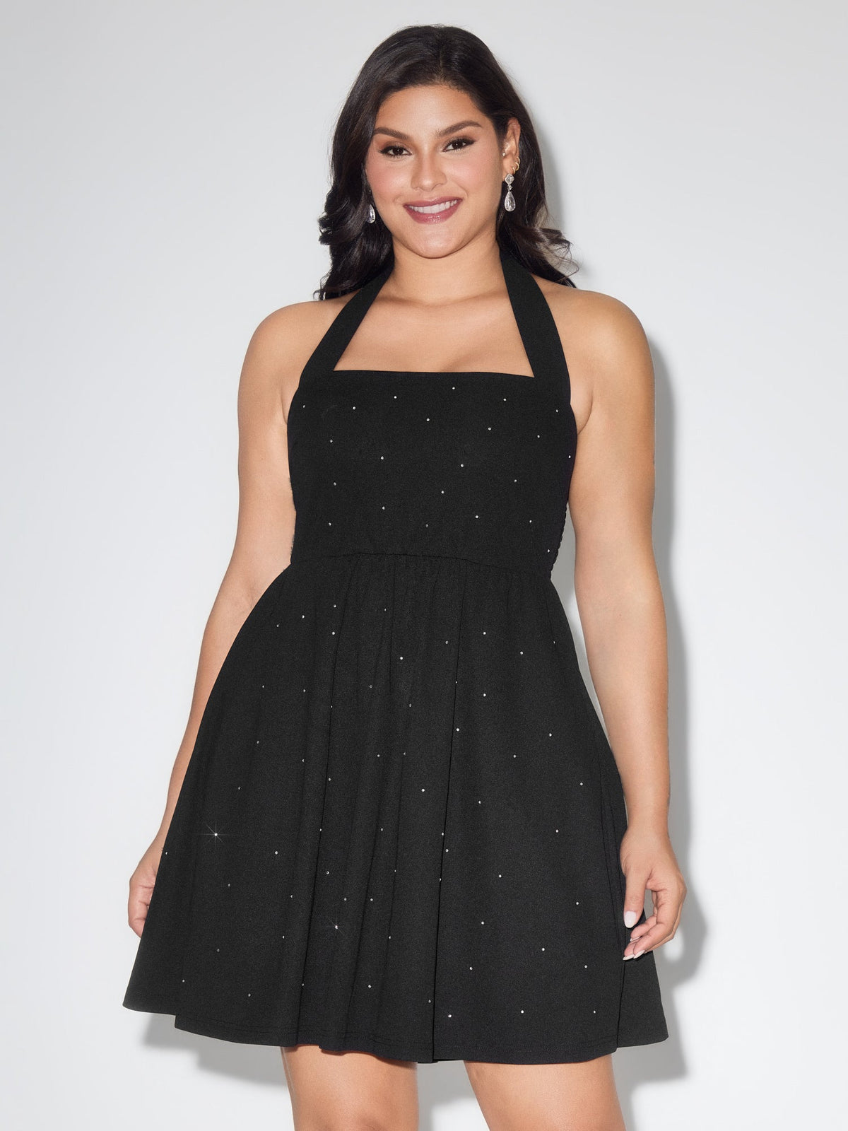 Stretchy Rhinestone Halter Neckline Mini Dress