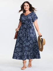 Floral Print Surplice Neck Mdii Dress
