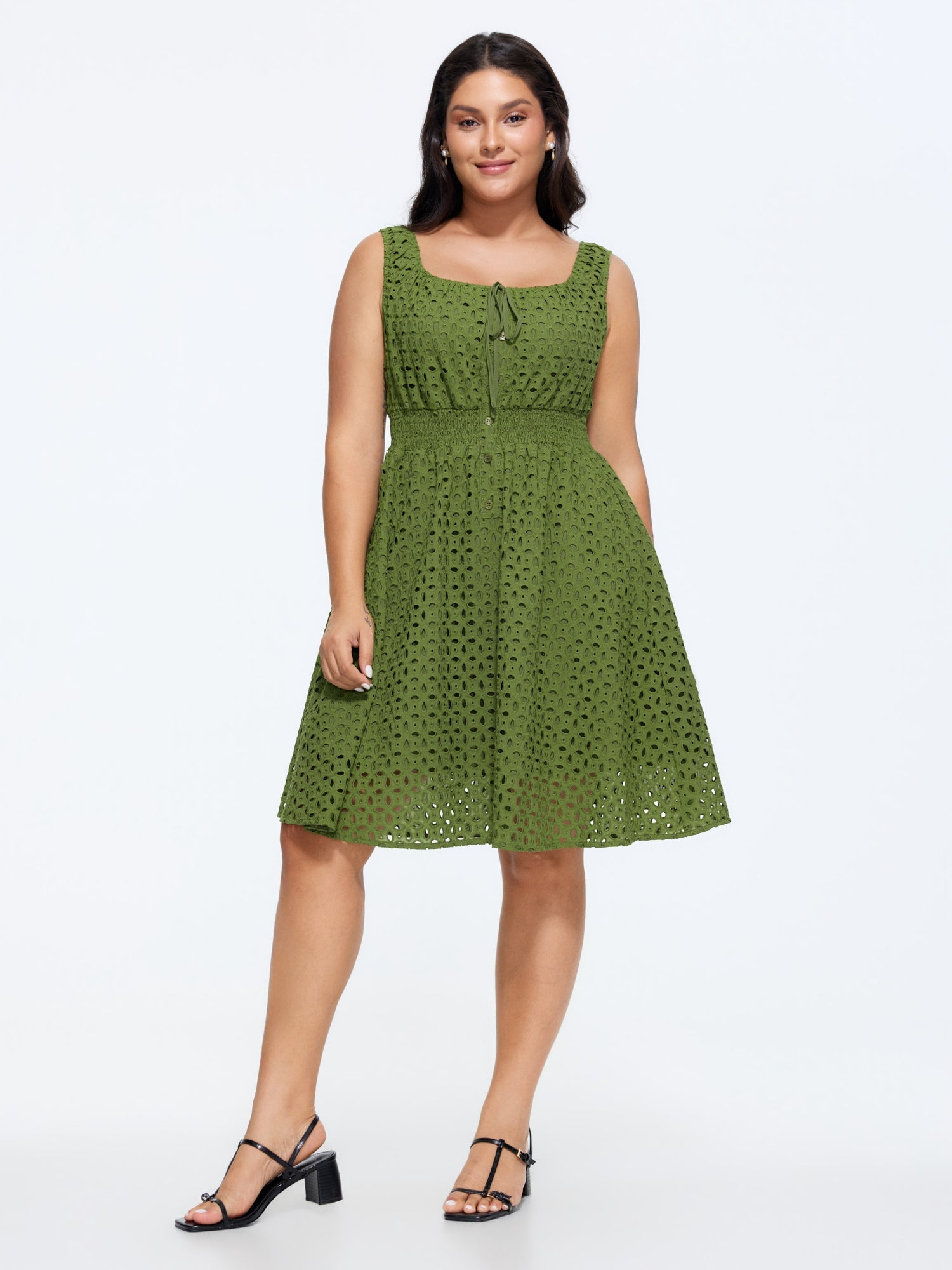 Cotton Eyelet Textured Stretchy Waist Mini Dress