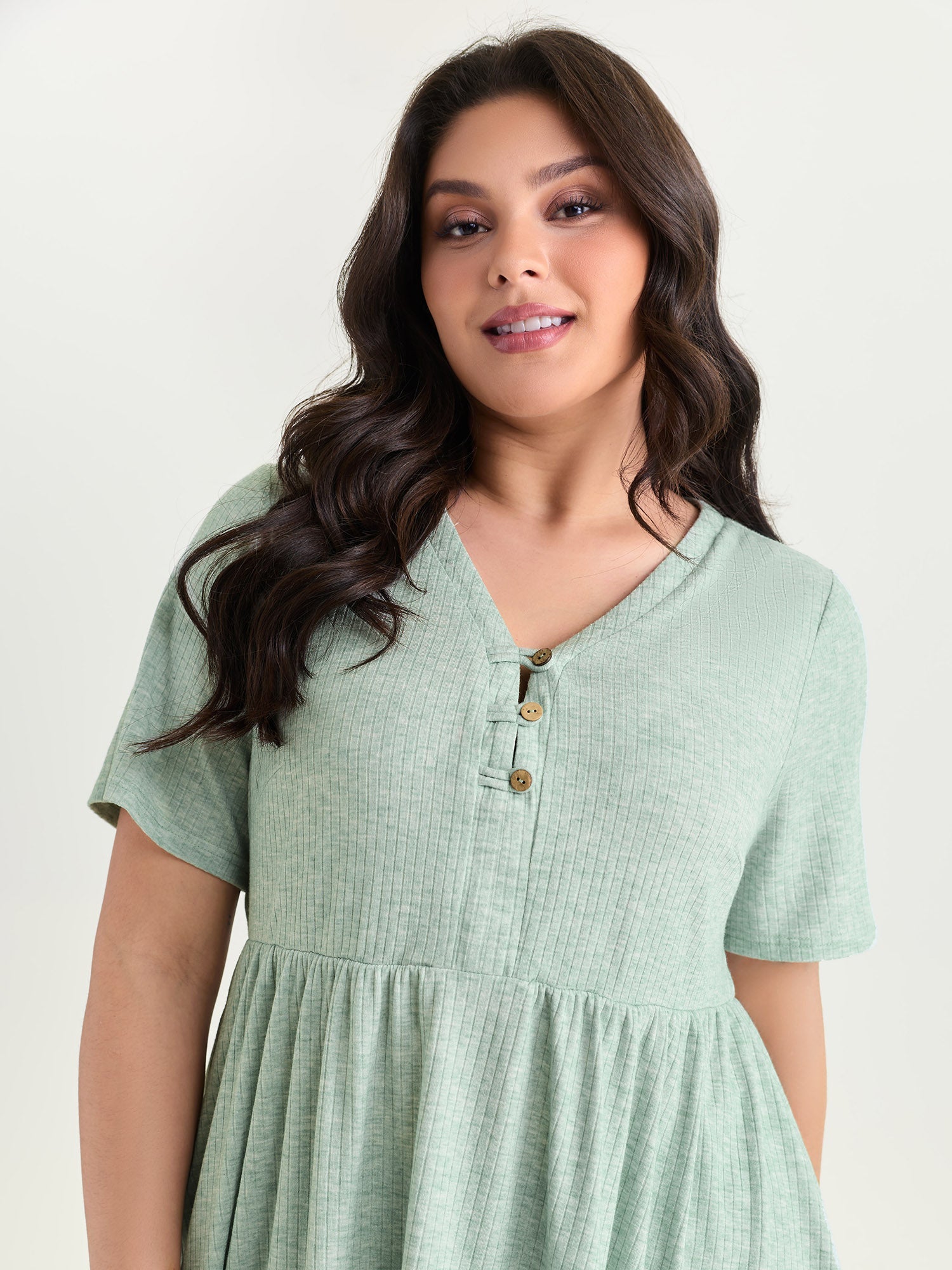 Supersoft Button Detail Plain Knit Top