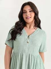 Supersoft Button Detail Plain Knit Top