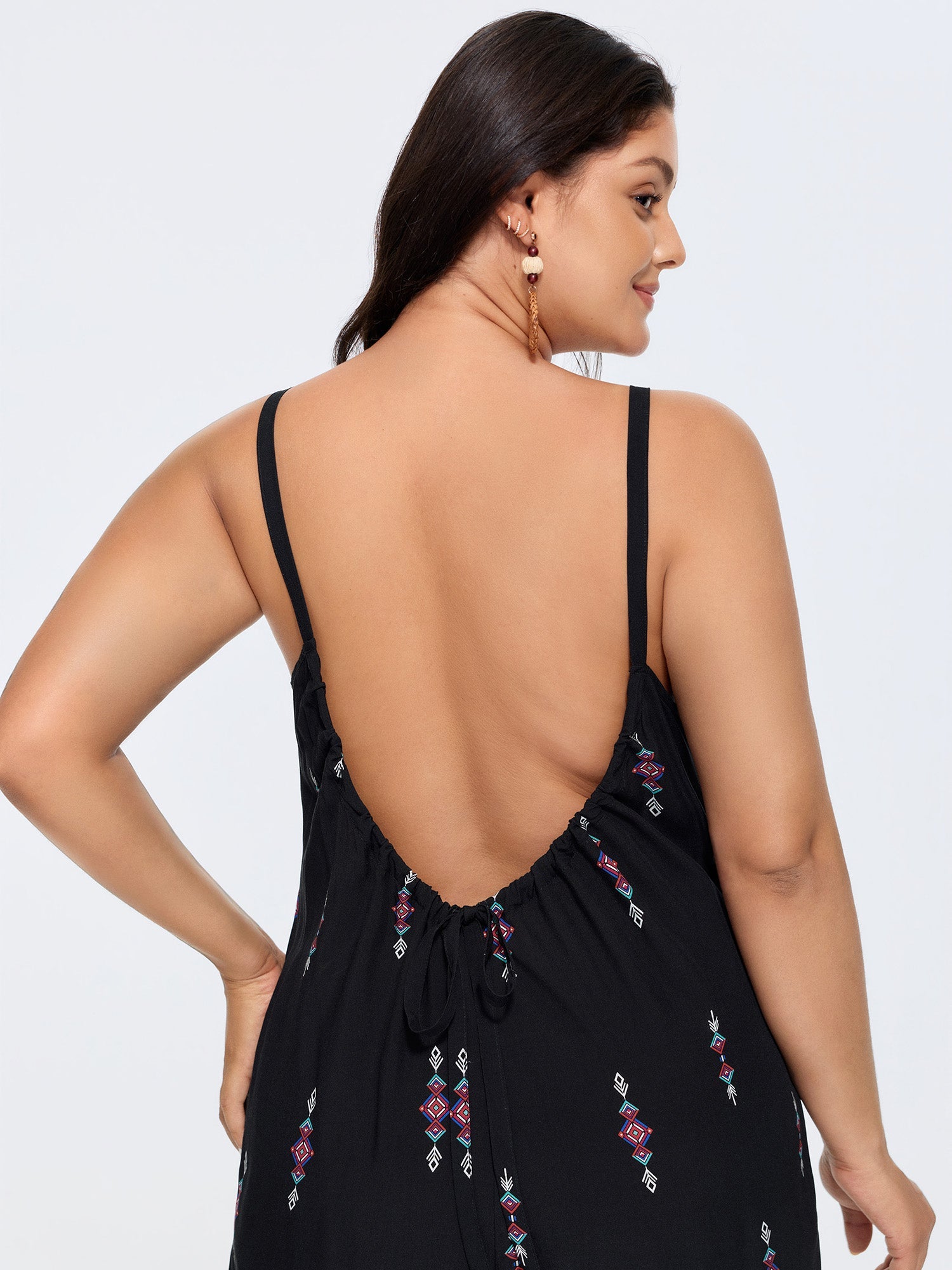 Geometric Print Adjustable Backless Drawstring Jumpsuit