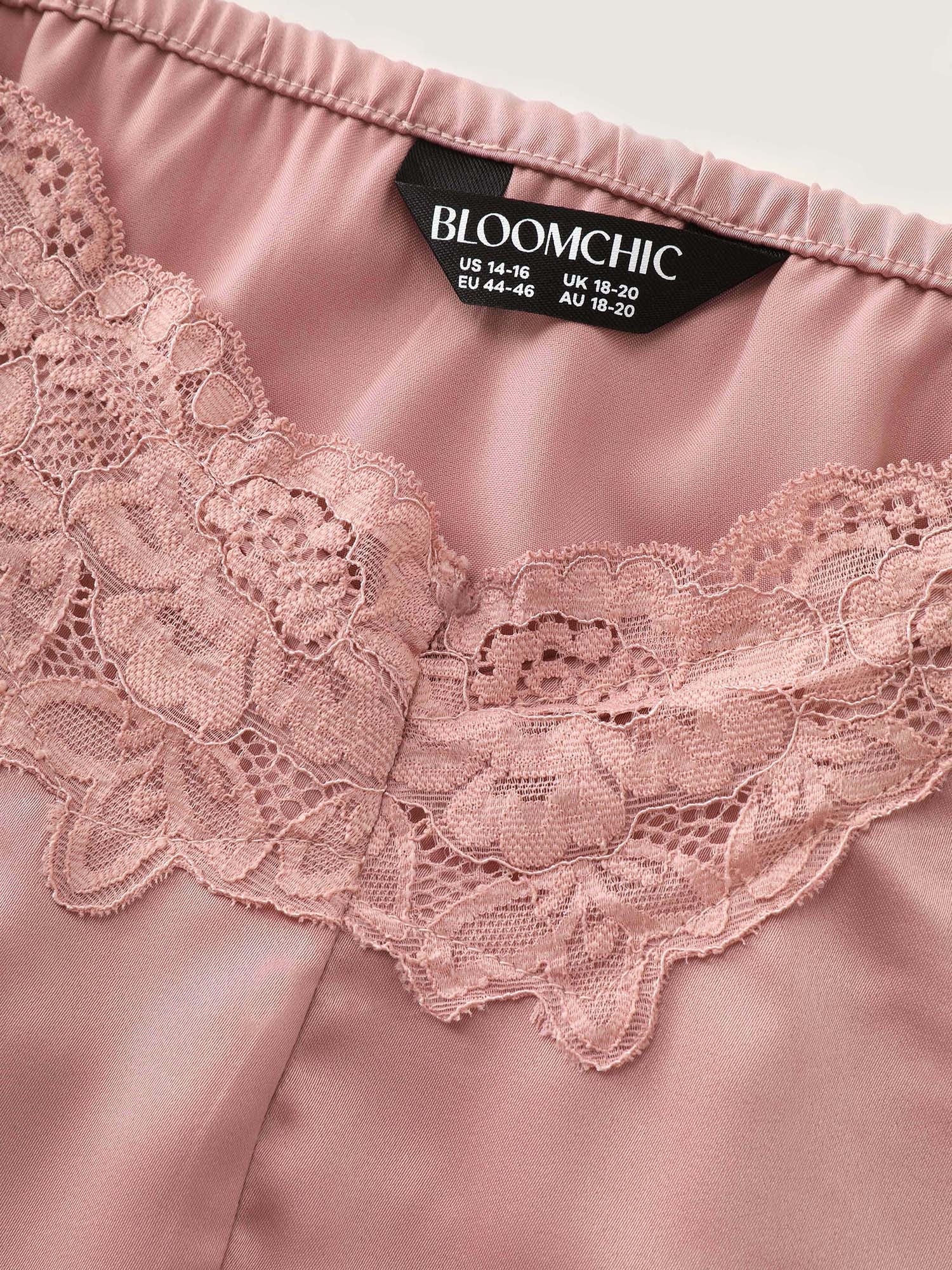 Satin Floral Lace Neckline Lounge Set