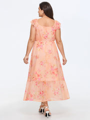 Floral Print Ruched Ruffled Maxi Dress