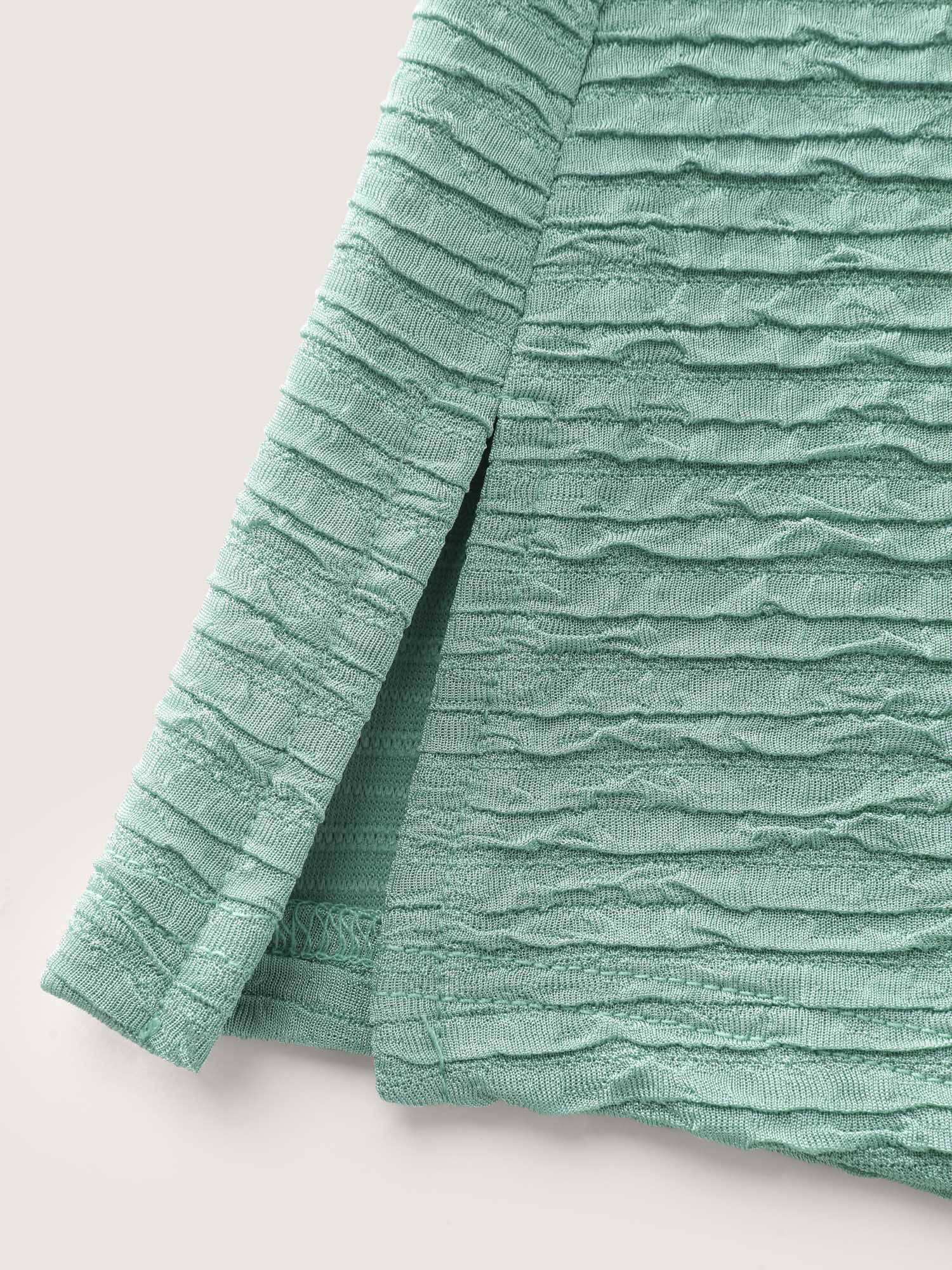 Textured Ruffled Sleeve Detail Plain T-Shirt