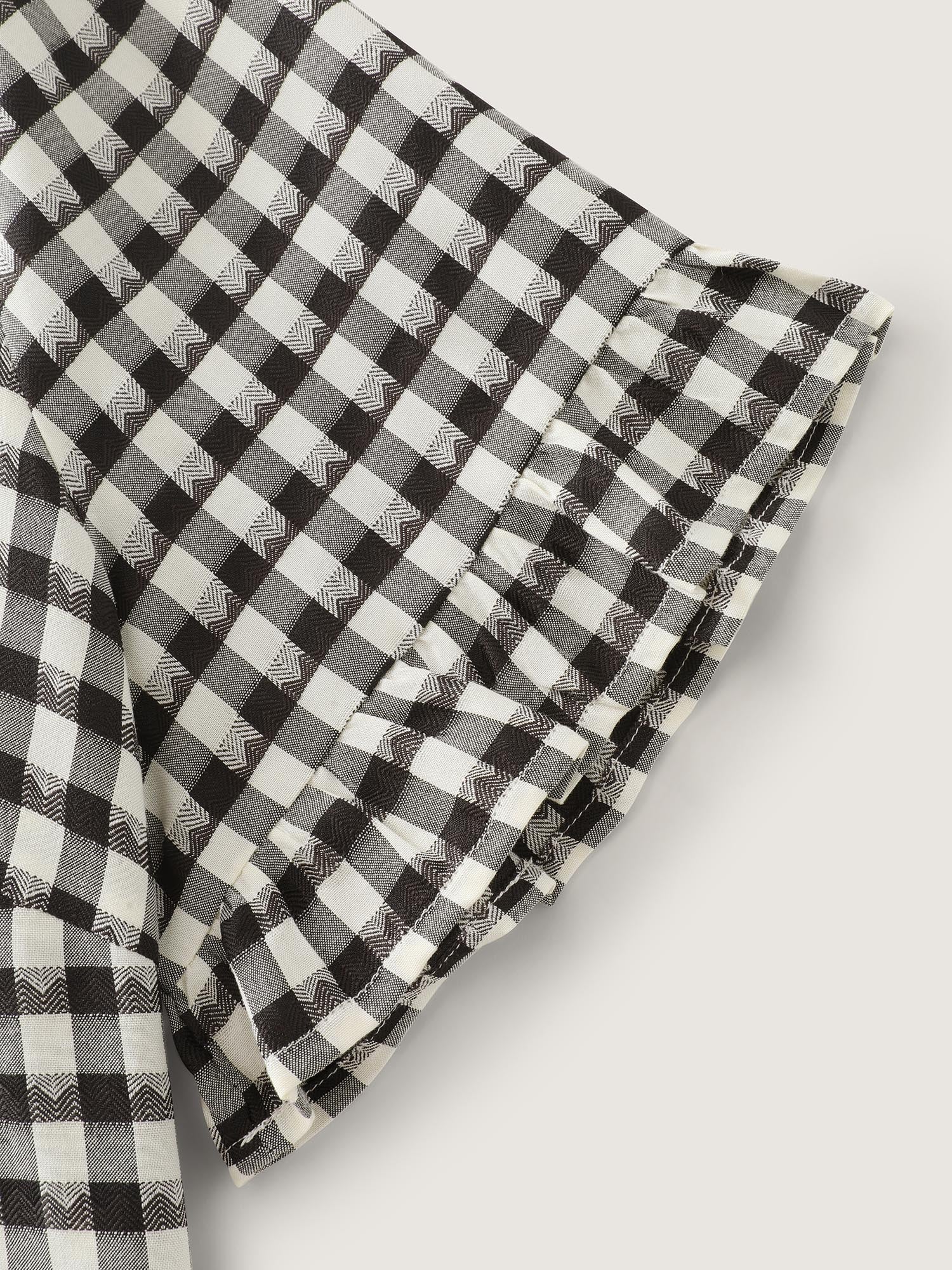 Gingham Print Ruffled Detail Arc Hem Blouse