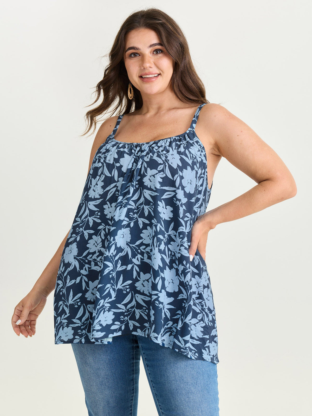 Fresh Floral Pleated Tank Top