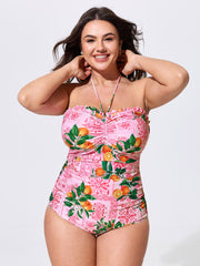 Citrus Tile Print Ruched One-Piece Swim