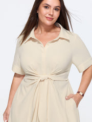 Knotted From Collared Midi Shirt Dress
