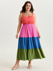 Colorblock Tiered Scoop Neck Maxi Dress