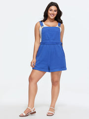 Cotton Overall Pockets Folded Hem Romper