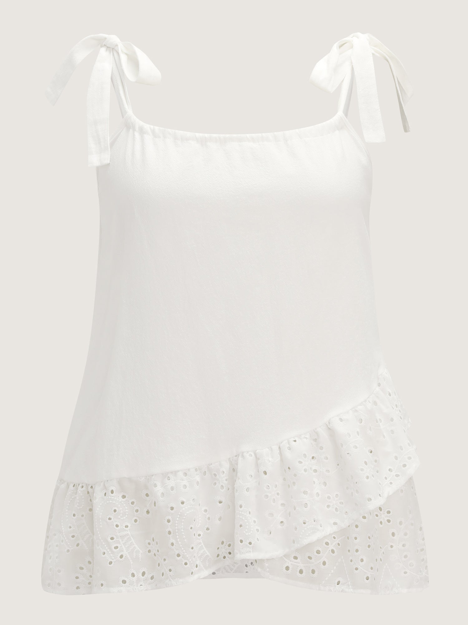 Cotton Overlap Ruffled Hem Shoulder-Tie Tank Top