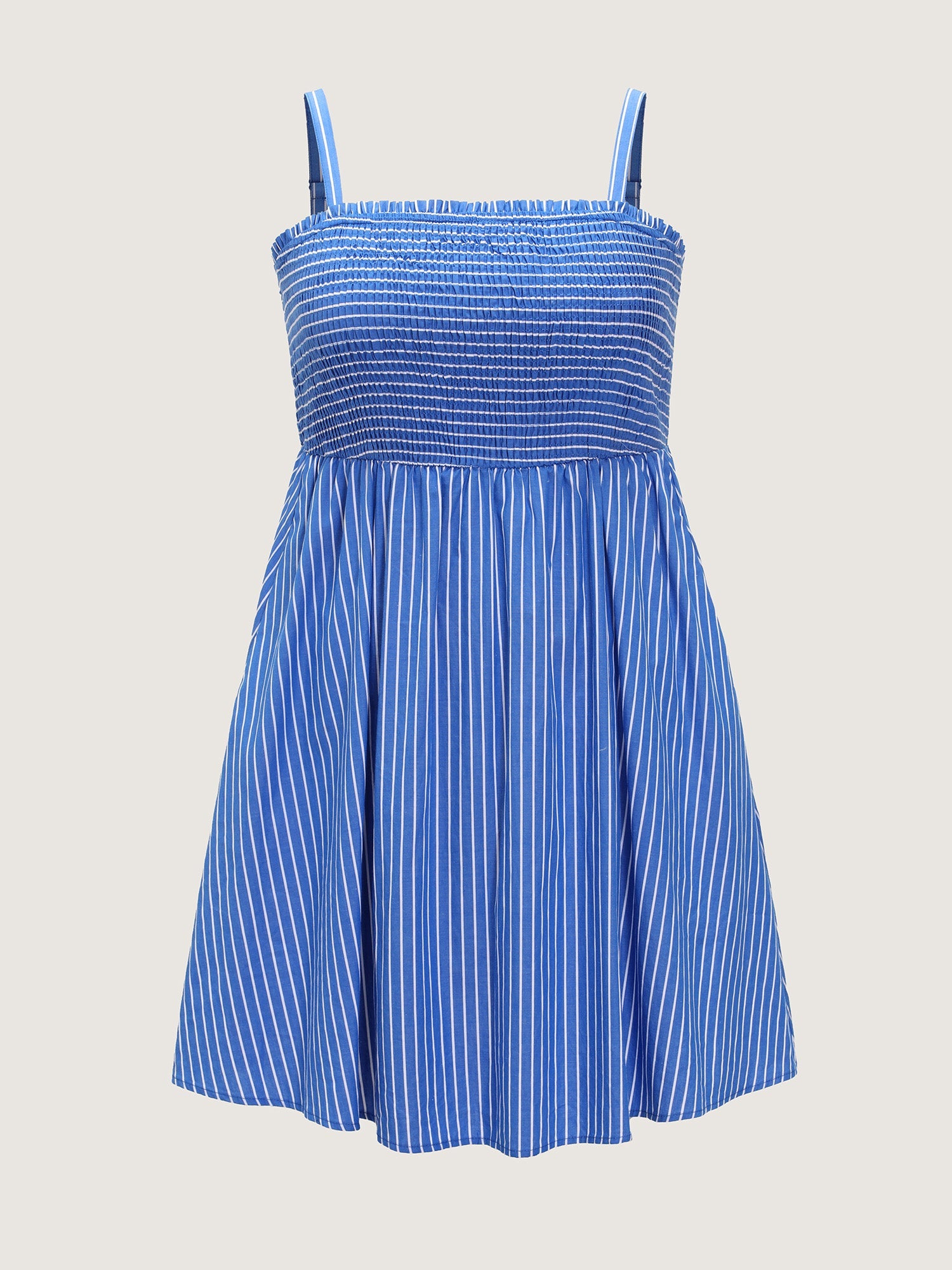 Cotton Striped Square Neckline Shirred Back Mini Dress