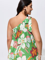 Colorful Floral Print One-Shoulder Tie Maxi Dress