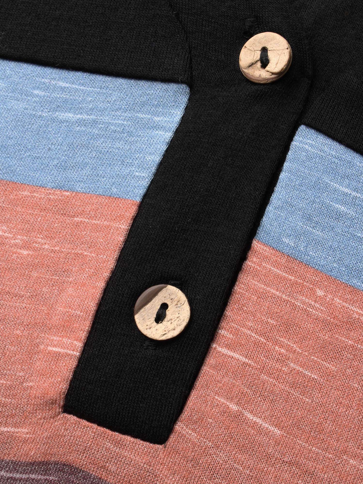 V Neck Colorblock Contrast Button Up T-shirt