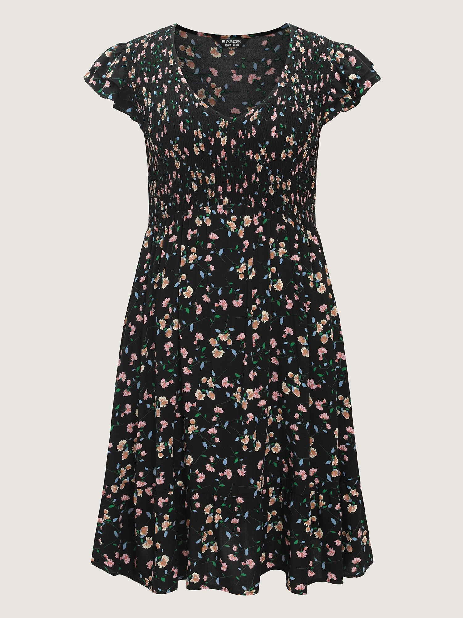 Floral Print V-Neck Ruffled Sleeve Mini Dress