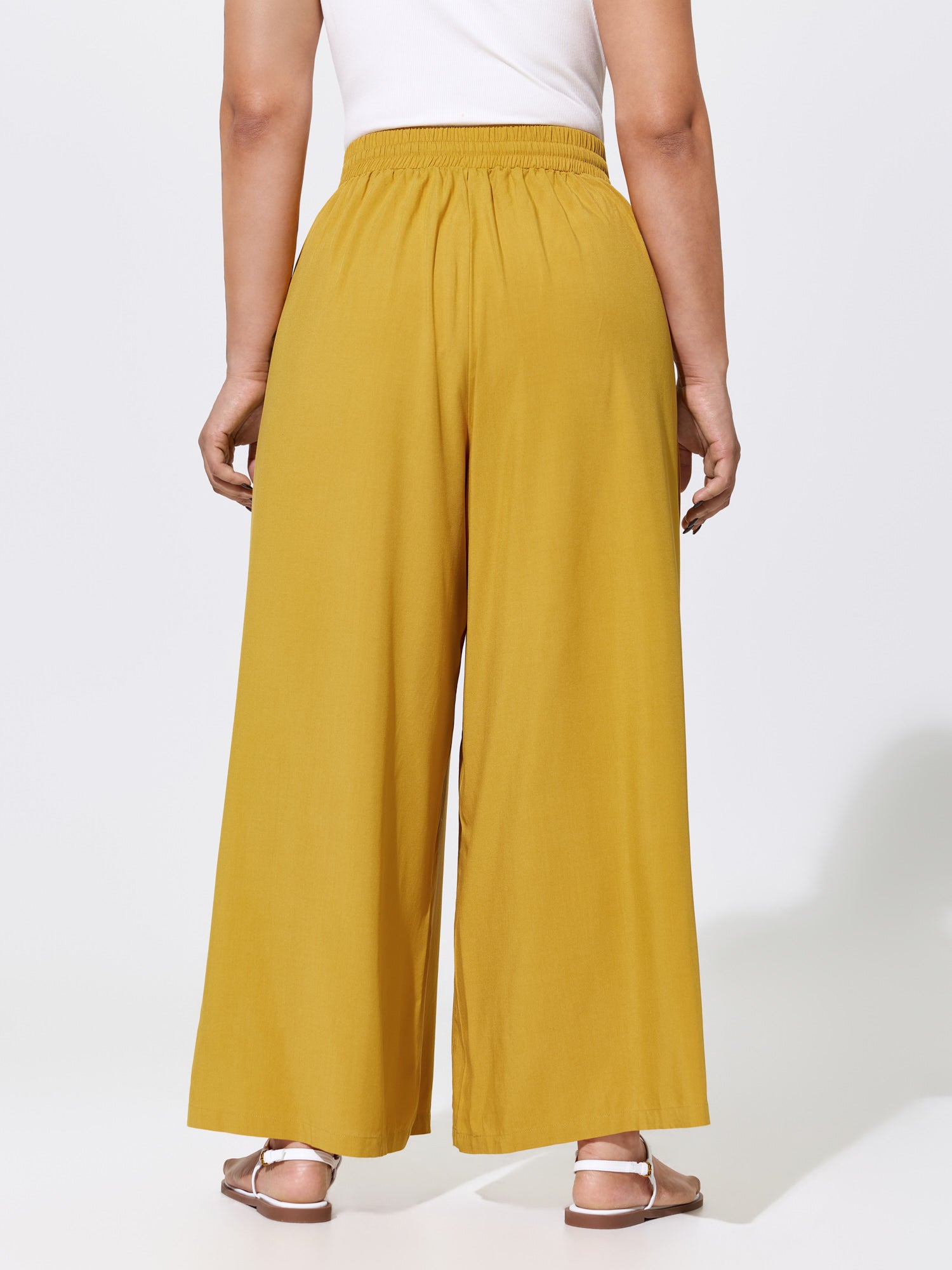 Drawstring Shirred Waist Plain Pants