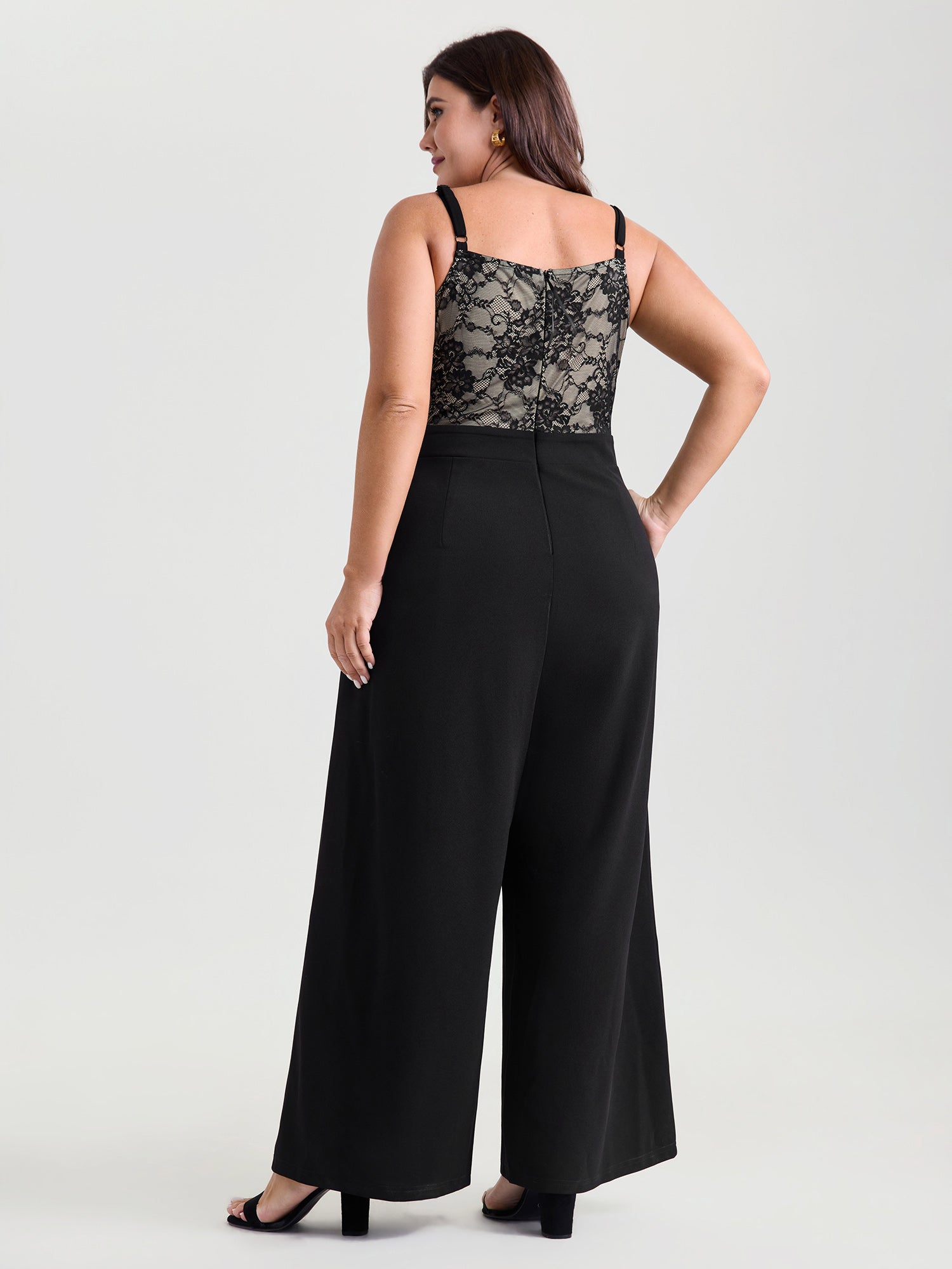 Floral Lace Lined Color Contrast Jumpsuit