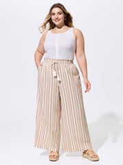 Striped Print Pockets Drawstring Pants